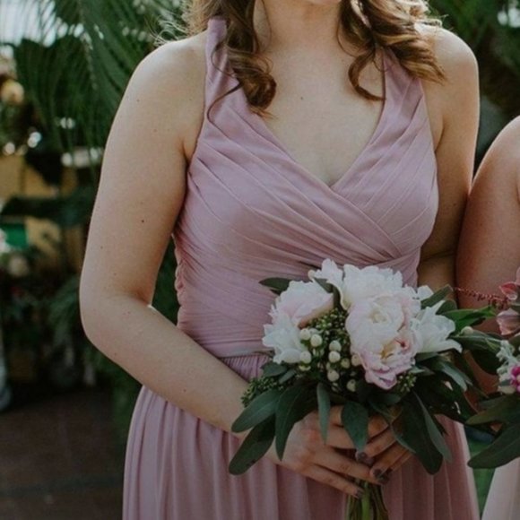 David's Bridal Quartz Long Mesh Criss Cross Back Bridesmaid Dress - Picture 10 of 13